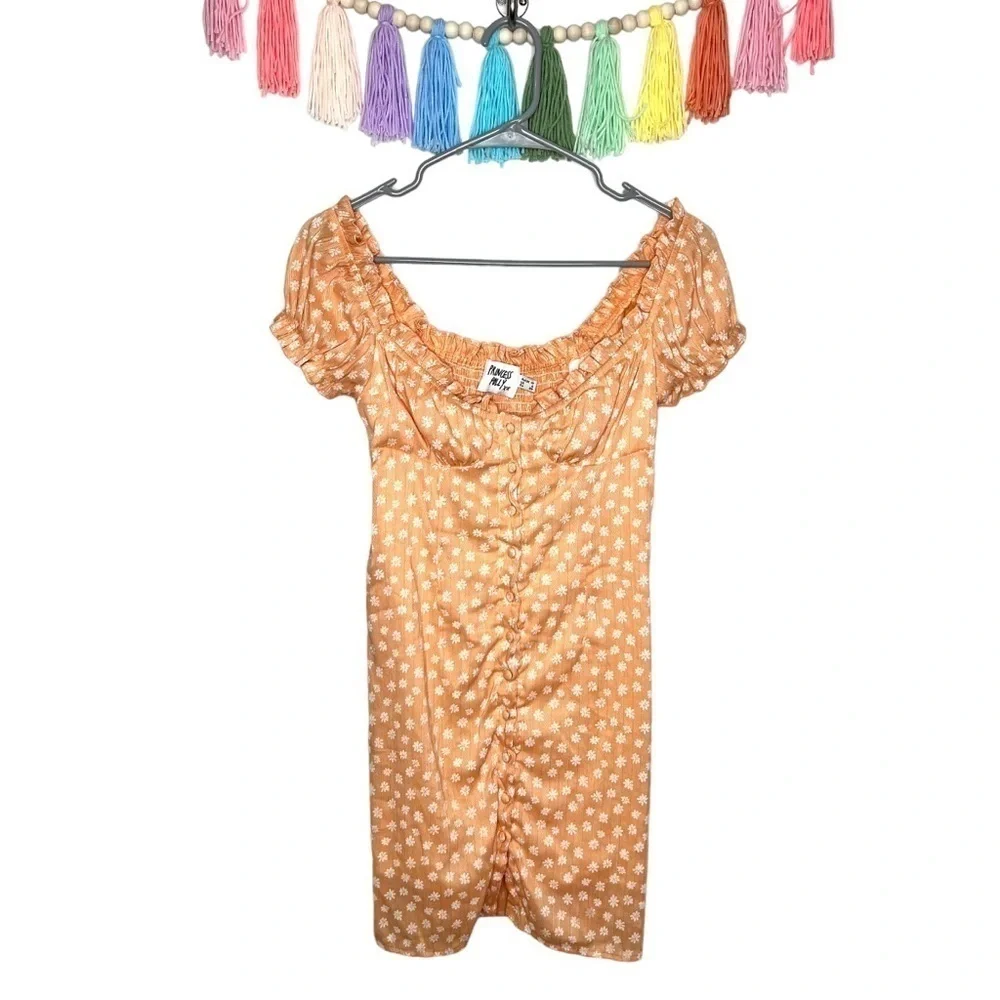 Princess Polly Donna Tangerine Orange Peach Floral Daisy Mini Dress Size 6 - Picture 4 of 16